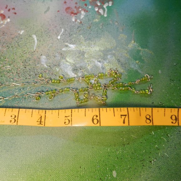 VTG Hand Crafted silver necklace OOAK green silver tone drop and dangle bolo bow - Picture 6 of 7